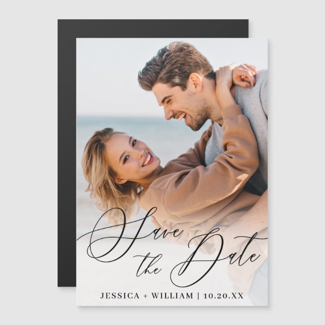 Elegant Wedding PHOTO Save the Date Magnetic Card (Front/Back)