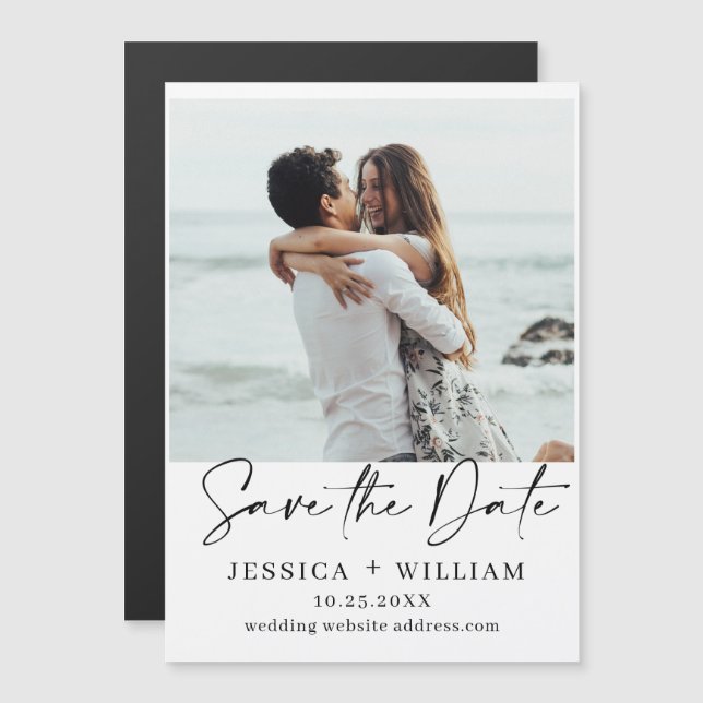 Elegant Wedding PHOTO Save the Date Magnetic Card (Front/Back)