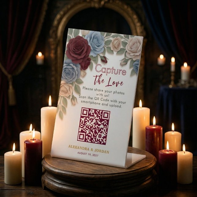 Elegant Wedding Photo Sharing With QR Code  Pedestal Sign (Creator Uploaded)