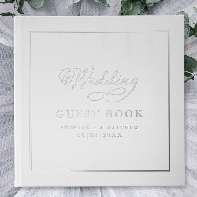 Elegant Wedding Photo Silver Calligraphy Chic Real Guest Book (Creator Uploaded)