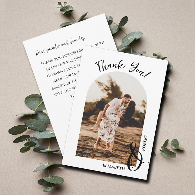 Elegant Wedding Photo Thank You Card (Elegant arched wedding photo flat thank you cards feature your message on the back)