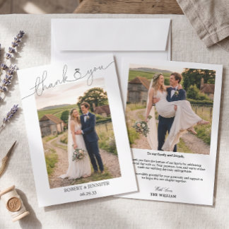 Elegant Wedding Photo Thank You Chic Script Card