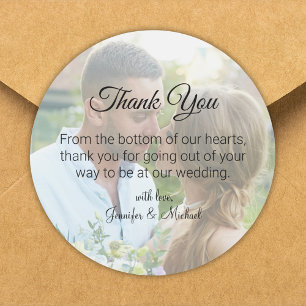 elegant wedding  photo thank you  classic round sticker