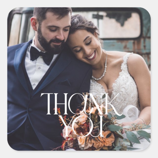Elegant Wedding Photo Thank You Favour Square Sticker (Front)
