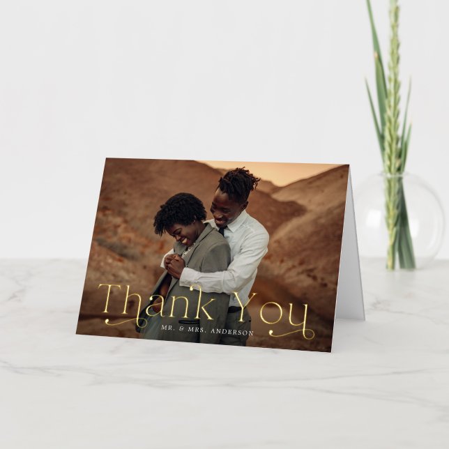 Elegant Wedding Photo Thank You Foil Greeting Card (Front)