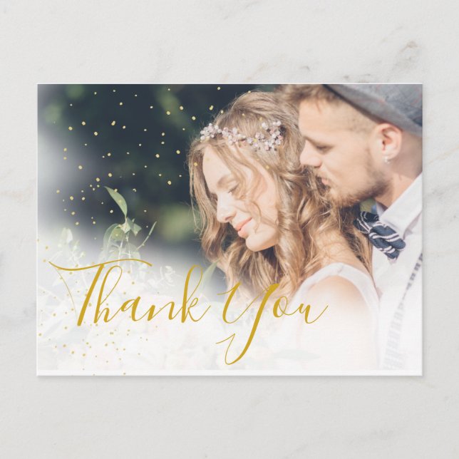 Elegant Wedding Photo Thank You Gold Elegant Postcard (Front)