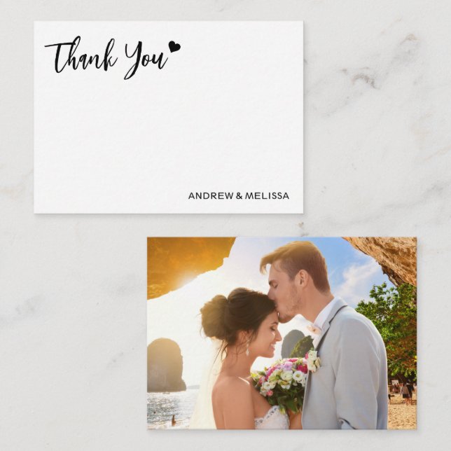 Elegant Wedding Photo Thank You Newlyweds Couple Card (Front/Back)