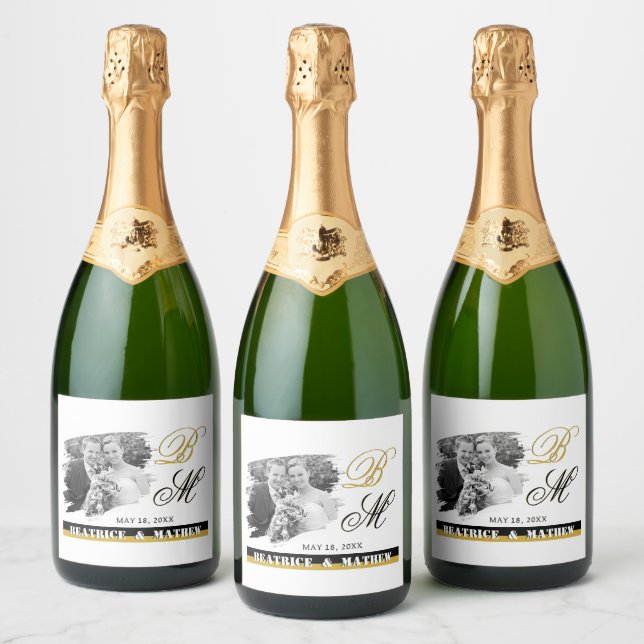 Elegant Wedding Photo Wine Labels, Anniversary Sparkling Wine Label (Bottles)