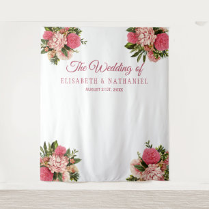 Elegant wedding pink dahlias photo booth backdrop tapestry