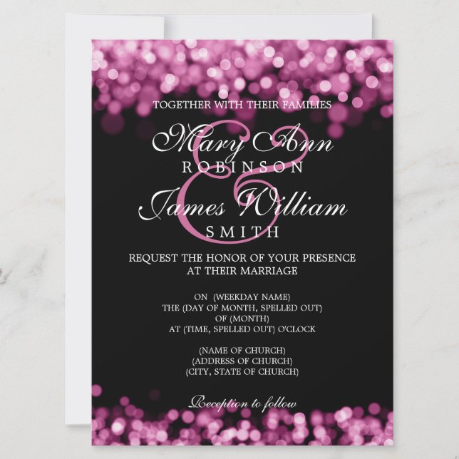 Elegant Wedding Pink Lights Invitation (Front)