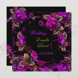Elegant Wedding Pink Plum Rose Black Invitation
