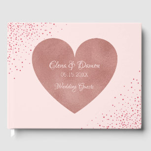 Elegant Wedding   Pink Rose Gold Heart Confetti Guest Book