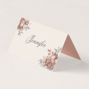Elegant Wedding Place Card Rose Gold Floral Name