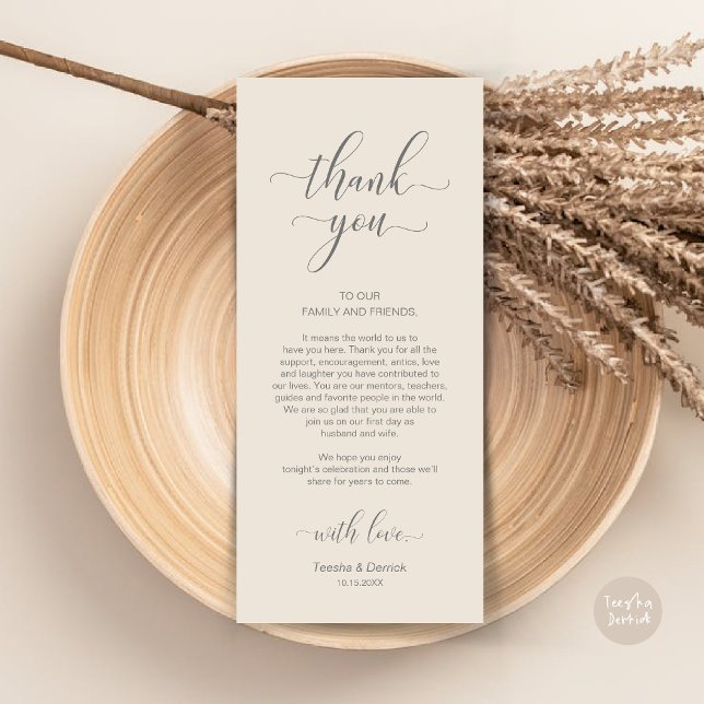 Elegant Wedding Place Setting Thank You Card (Wedding Dinner Place Setting Thank You Card, in Modern Classy, cream dark grey)