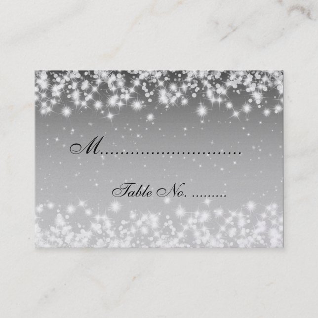 Elegant Wedding Placecards Winter Sparkle Black (Front)