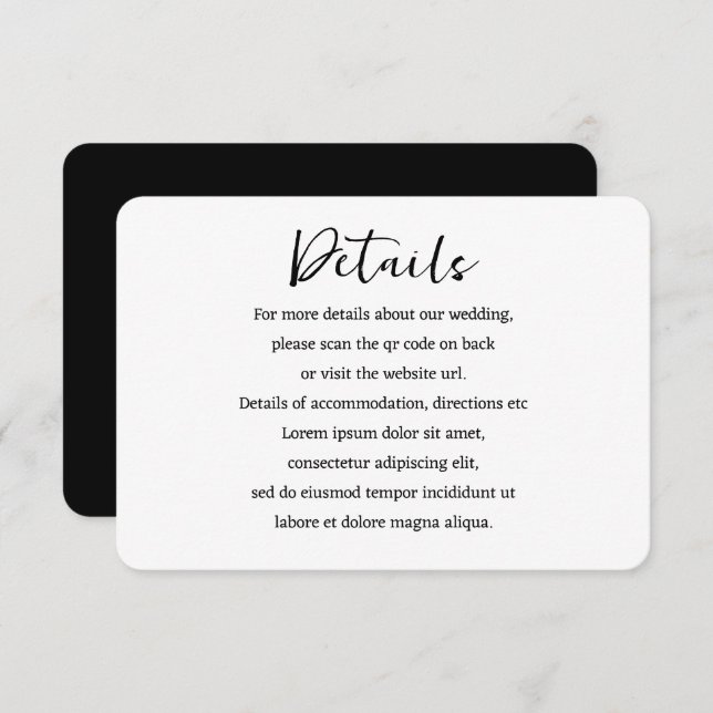 Elegant Wedding Plain Simple QR Code Enclosure Card (Front/Back)