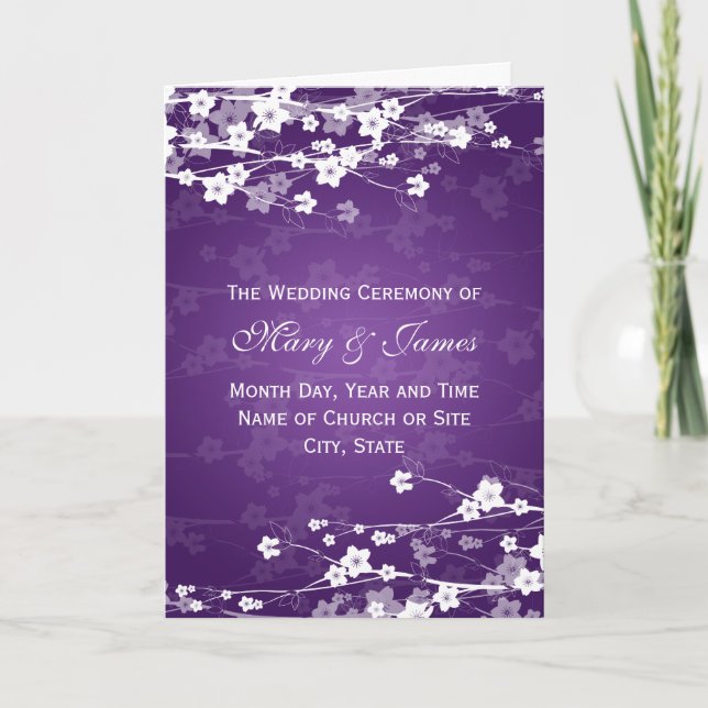 Elegant Wedding Program Cherry Blossom Purple (Front)