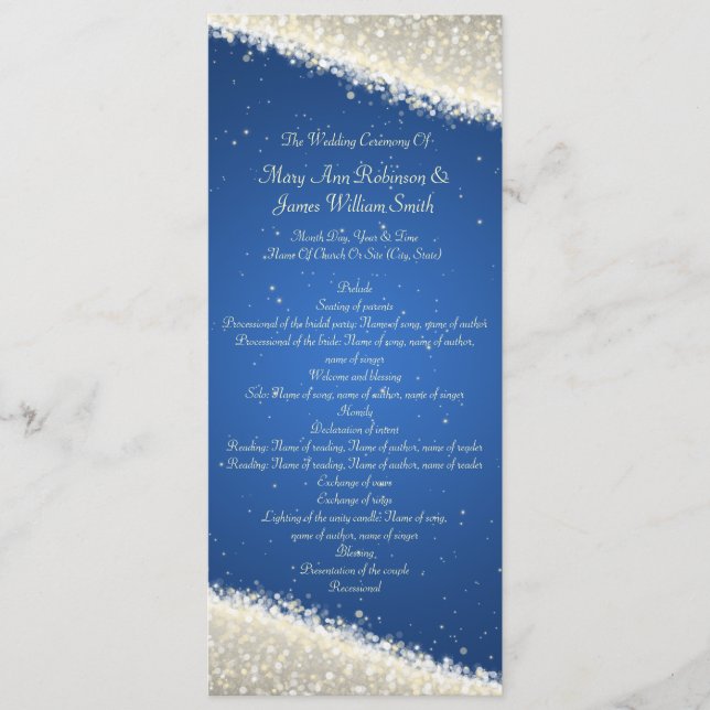 Elegant Wedding Program Dazzling Sparkles Blue (Front)