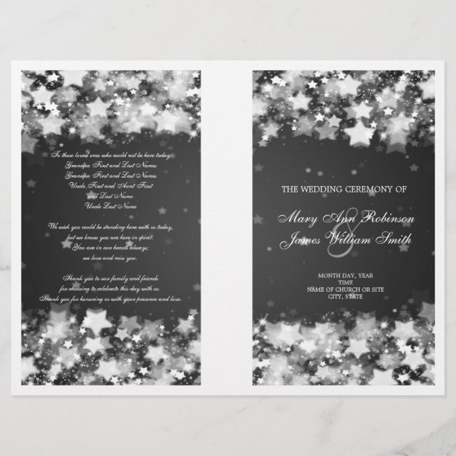 Elegant Wedding Program Dazzling Stars Black (Front)