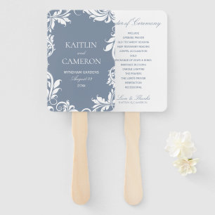 Elegant Wedding Program Fan   Leaves   Dusty Blue