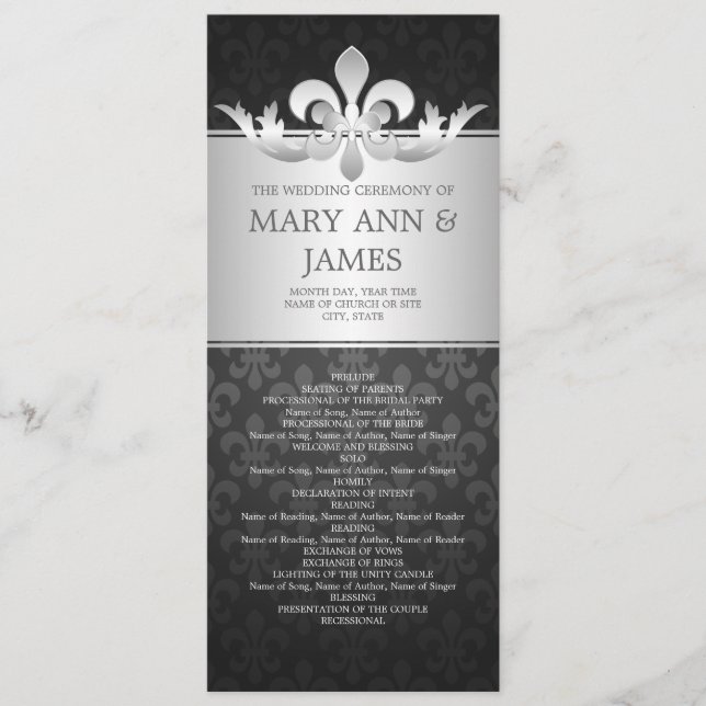 Elegant Wedding Program Fleur De Lis Black (Front)