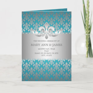 Elegant Wedding Program Fleur De Lis Blue