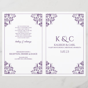 Elegant Wedding Program  - Foldover Booklet- Plum