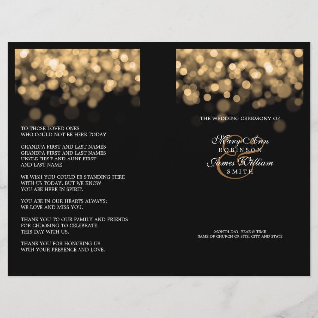 Elegant Wedding Program Gold Lights (Front)