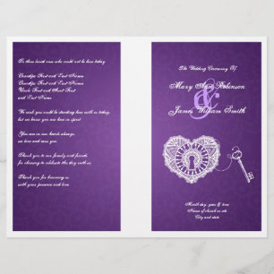 Elegant Wedding Program Key To My Heart Purple