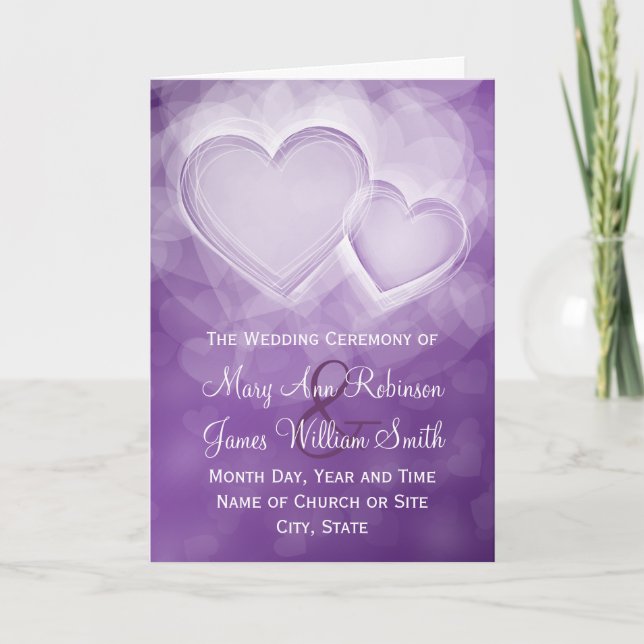 Elegant Wedding Program Modern Hearts Purple (Front)