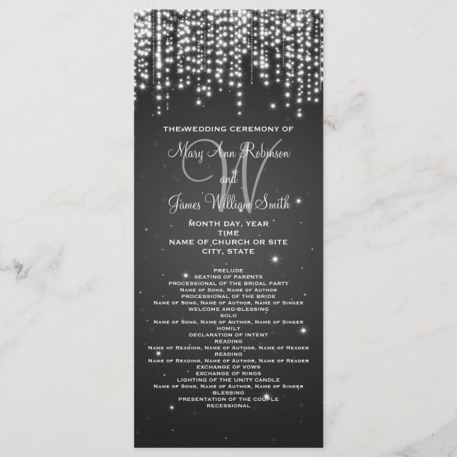 Elegant Wedding Program Night Dazzle Black (Front)