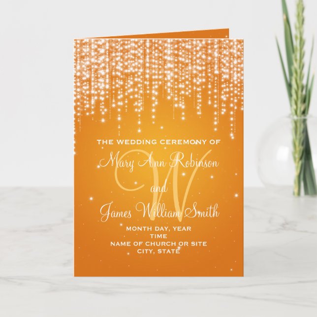 Elegant Wedding Program Night Dazzle Orange (Front)
