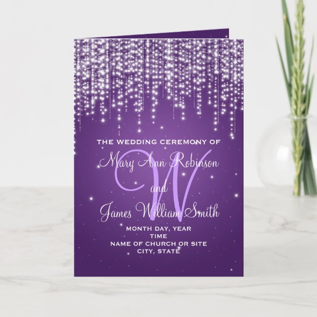 Elegant Wedding Program Night Dazzle Purple (Front)