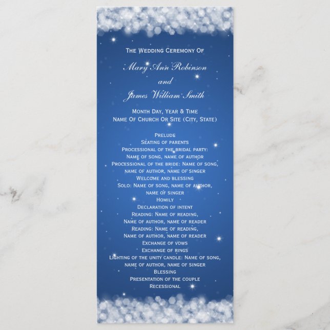 Elegant Wedding Program Party Sparkle Blue (Front)