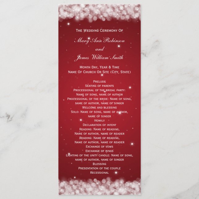 Elegant Wedding Program Party Sparkle Red (Front)