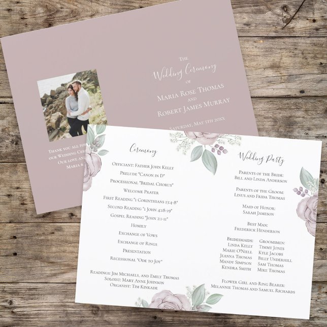 Elegant Wedding Program Photo Blush Pink Floral (Creator Uploaded)