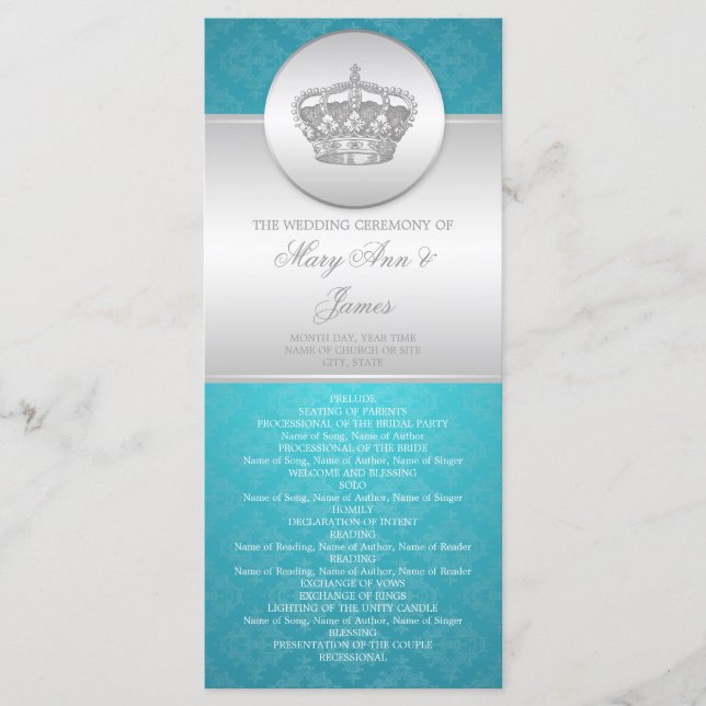 Elegant Wedding Program Royal Crown Blue (Front)