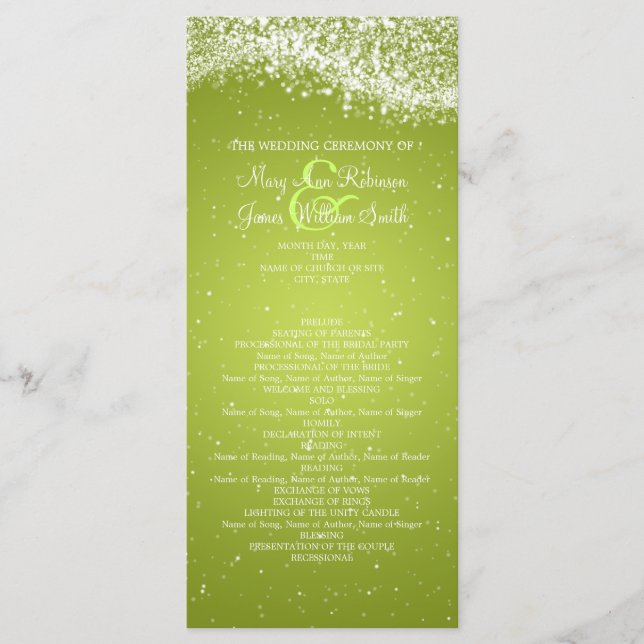Elegant Wedding Program Sparkling Wave Lime (Front)
