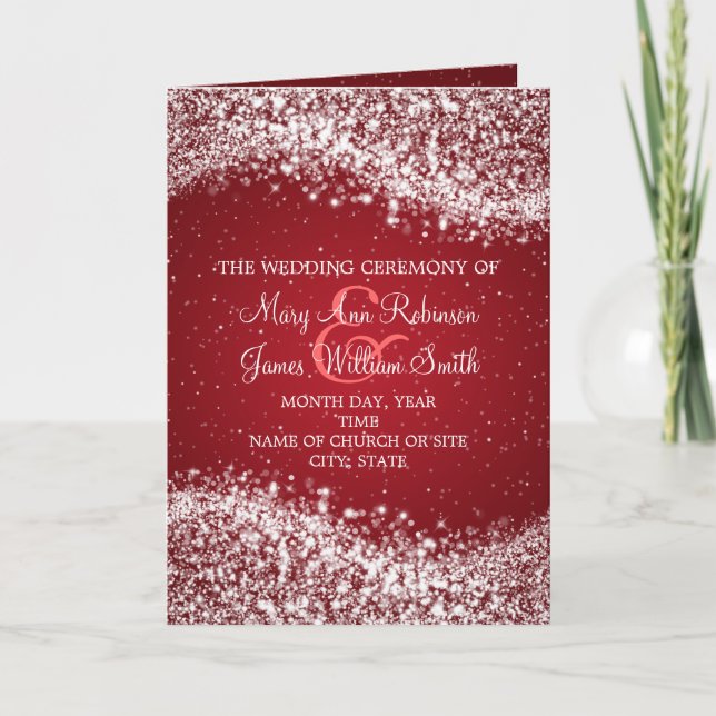 Elegant Wedding Program Sparkling Wave Red (Front)