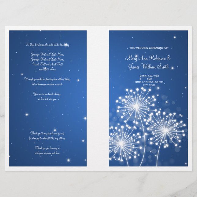 Elegant Wedding Program Summer Sparkle Sapphire (Front)