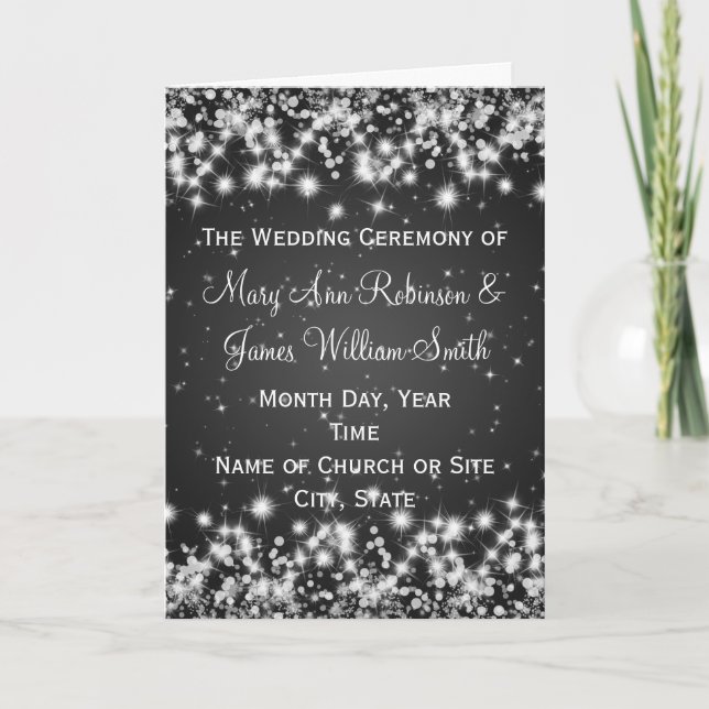 Elegant Wedding Program Winter Sparkle Black (Front)