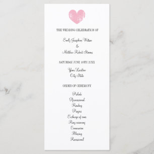 Elegant wedding program with rustic pink heart