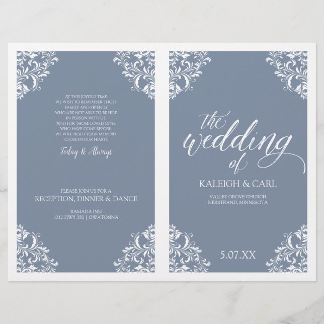 Elegant Wedding Programs -Nadine (Dusty Blue) (Front)