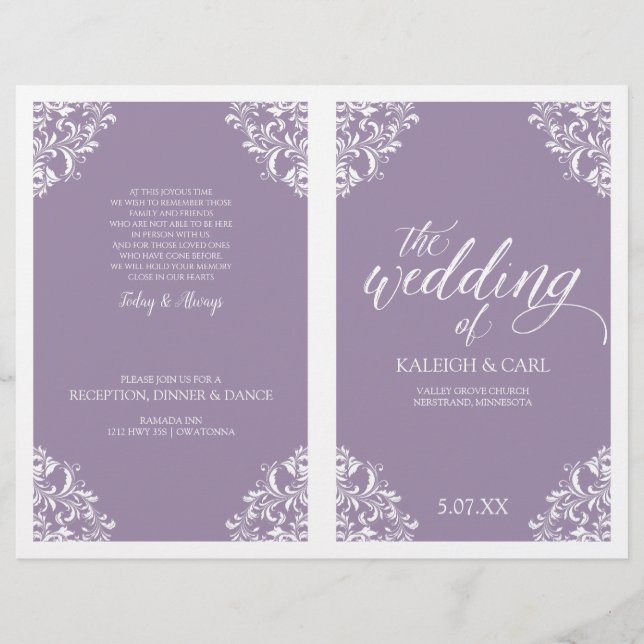 Elegant Wedding Programs -Nadine (Lavender) (Front)