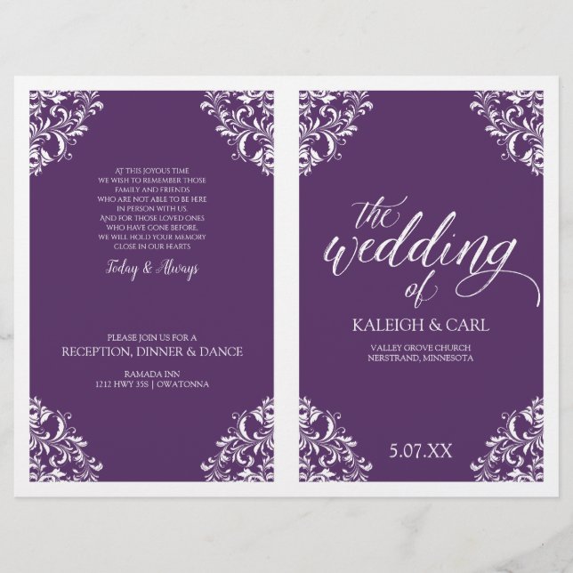 Elegant Wedding Programs -Nadine (Plum / Purple) (Front)