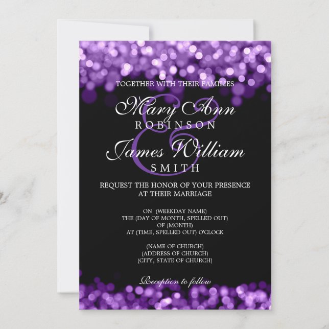 Elegant Wedding Purple Lights Invitation (Front)