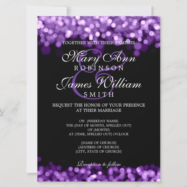 Elegant Wedding Purple Lights Invitation (Front)
