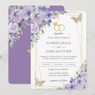 Elegant Wedding Purple Lilac Floral Butterflies Invitation