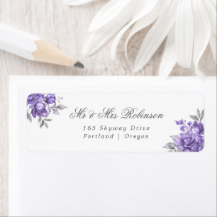 Elegant Wedding Purple Rustic Floral Return Address Label