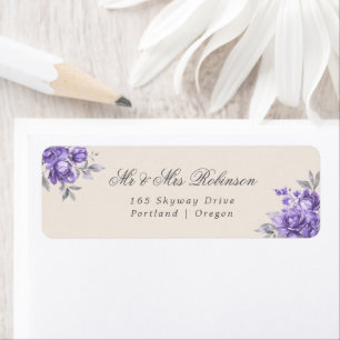 Elegant Wedding Purple Rustic Floral Return Address Label